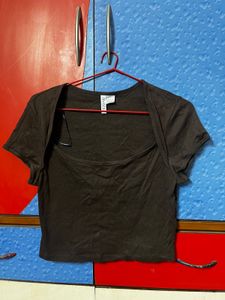 Brown Cropped Square Neck Top