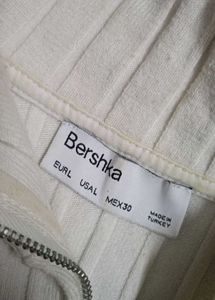 White Ribbed Zip-Up Sweater