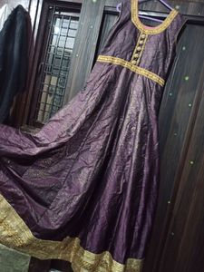 beautiful purple color heavy gown with bottom and dupatta