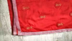 ❤️ Elegant Red Embroidered Saree with Blouse