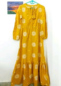 Stylish Yellow Embroidered Maxi Dress