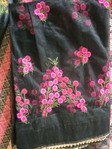 Elegant Black Saree with Pink Floral Print