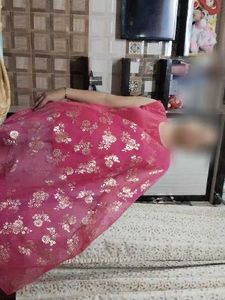 Vibrant Pink Floral pure organza Dupatta