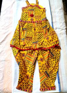 Yellow Printed Kurta Set with Dhoti Pants
