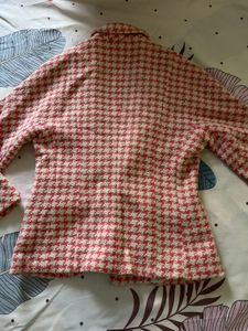 Pink and white tweed blazer