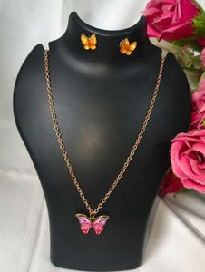 Butterfly Combo Metal Necklace and Earrings