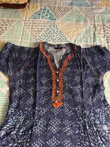 Blue Ethnic Print Anarkali Kurta