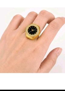 Chunky Gold Ring Watch with Rhinestones