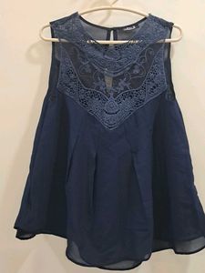 Navy Blue Lace Trimmed Top
