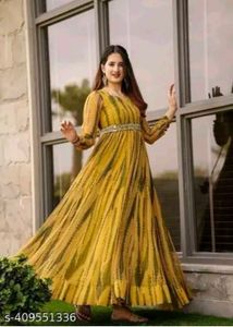 Elegant Yellow Printed Ethnic Gown