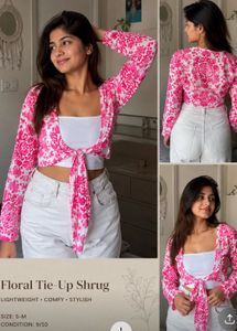 Pink Floral Tie-Up Shrug
