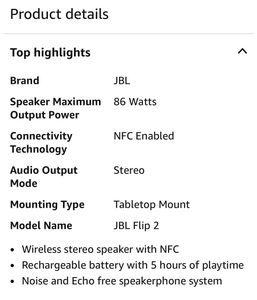 JBL Flip 2 Wireless Stereo Speaker