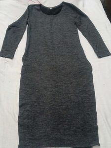 Comfy Grey Long Sleeve Midi Dress