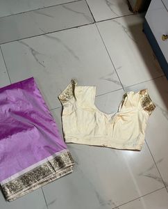Cream Embroidered Sleeve Blouse and saree