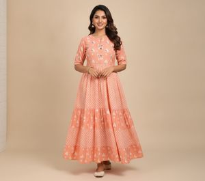 Peach Printed flared kurta