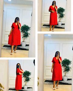 Chic Red V-Neck Midi Dress