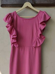 Chic Pink Ruffled Midi Dress