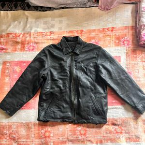 Black sheepskin real Leather Jacket , thrifted pe