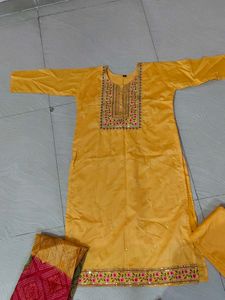 Yellow Embroidered Kurta Set with Dupatta