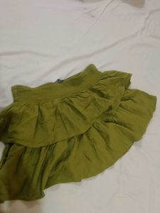 Olive Green Tiered Mini Skirt