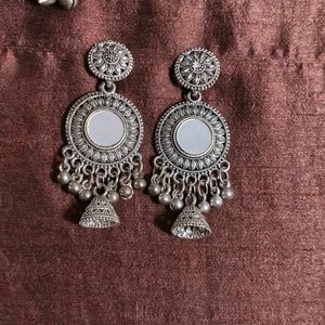 Oxidised Jhumka Earrings with Mirror combo