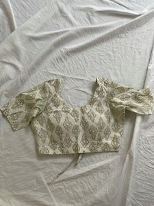 Elegant Cream & Gold Print Backless Blouse
