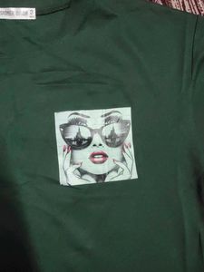 Green T-Shirt with Graphic Pocket