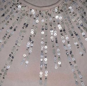 Y2K Sparkly Sequin Embellished Nude Top - Women's