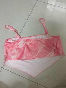 Pink Swirl Print Halter Crop Top