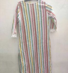 Vibrant Striped Kurta Set with Lace Detail