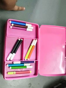 Pink Pencil Case with Markers & calculator combo