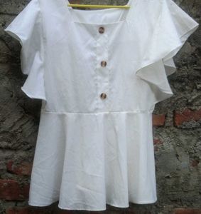 White Ruffle Sleeve Square Neck Top