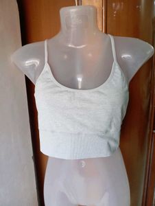 Grey Ribbed Sports Bra