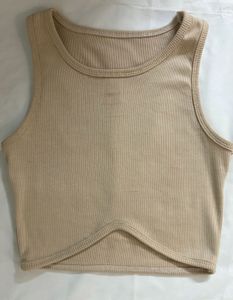 Beige Ribbed Crop Tank Top