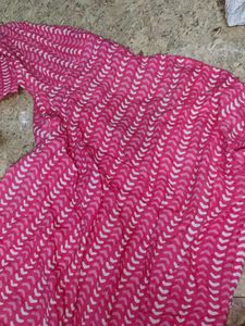 Pink Printed Kurta with White Pants