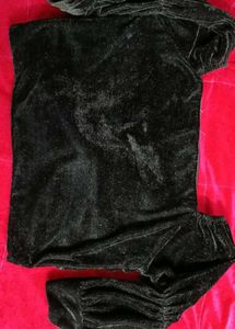 Black Velvet Twist Front Crop Top