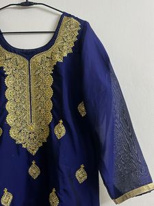 Elegant Navy Blue Embroidered Garara Set
