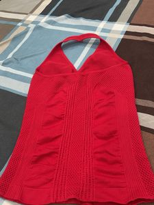 Red One-Shoulder Textured Tank Top