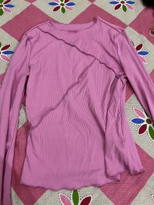 Pink Ribbed Long Sleeve Top