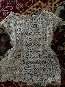White Crochet half Sleeve Top