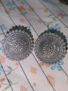 Silver Oxidised Round Earrings Set (Pack of 2)