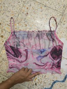 Pink Marble Print Mesh Tank Top