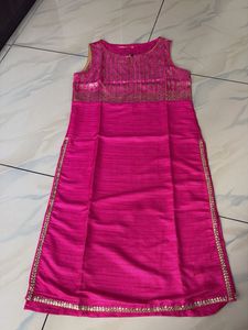 Silk Pink Embellished Sleeveless Kurta