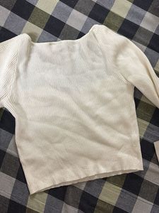 Ribbed Knit Cream Long Sleeve Top