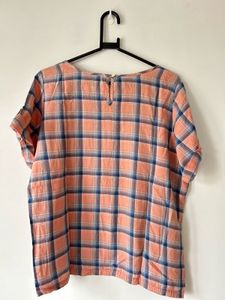 Peach Cotton Casual Checkered Top