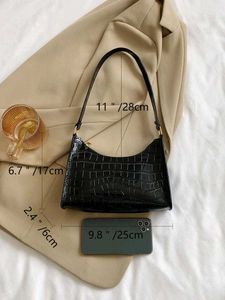Chic Black Croc Embossed Shoulder Bag