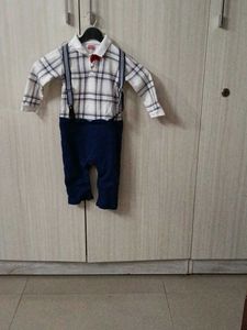 Baby Boy Plaid Romper with Suspenders