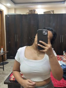 White Ribbed Cropped Top