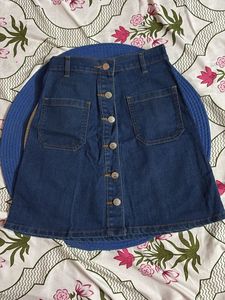 Blue Denim Button-Front A-Line Skirt