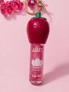 Strawberry Lip Oil with Cute Bear Keychain